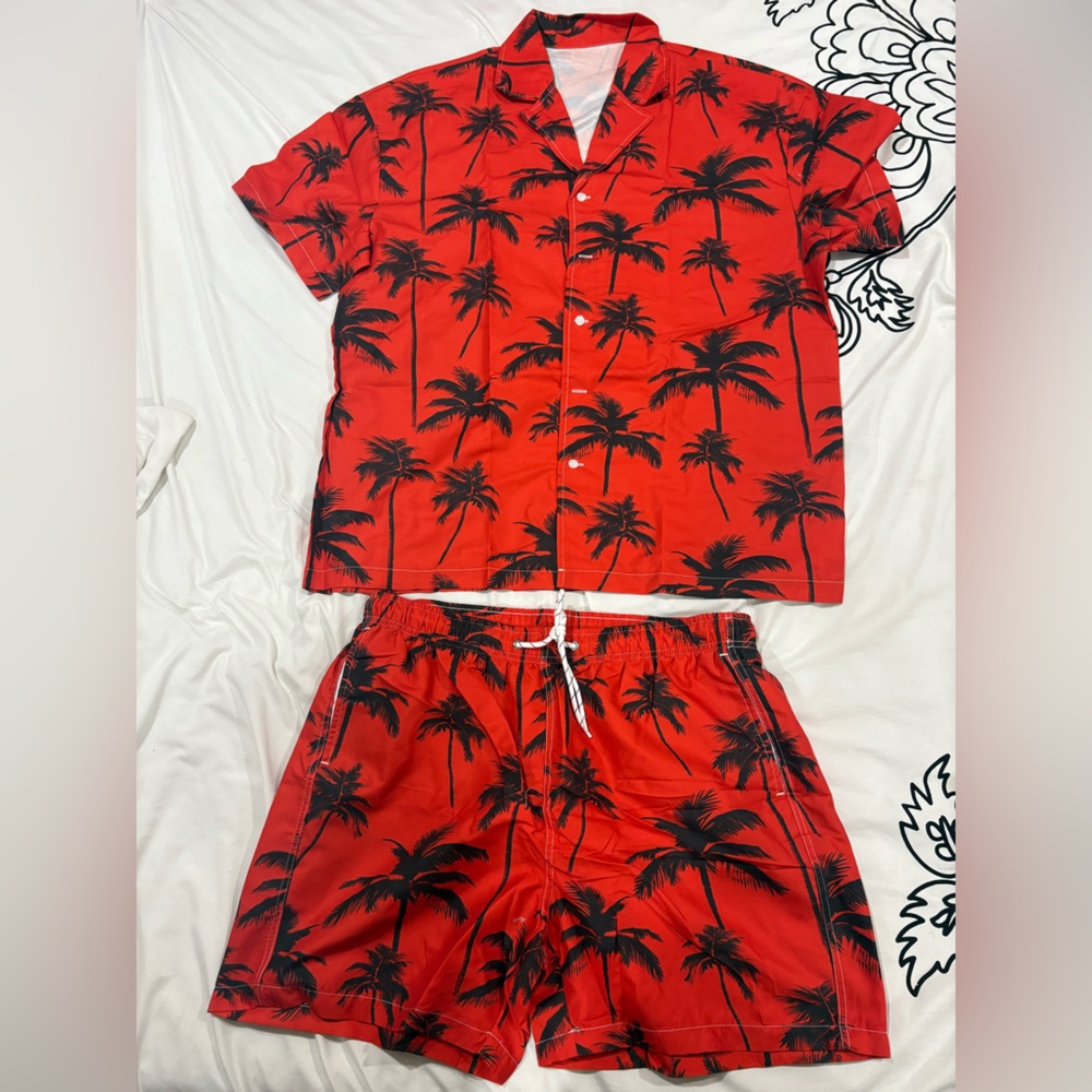 Manfinity Tropical Red Men's Athletic Short and Shirt set